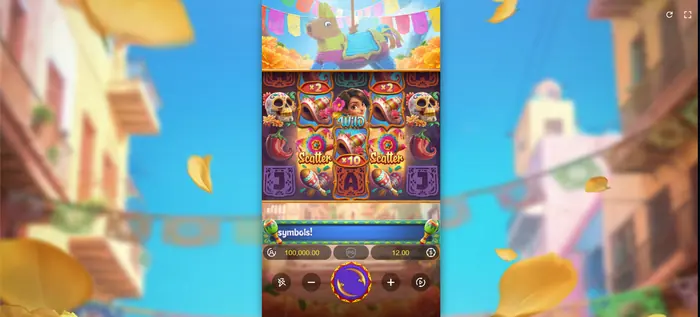 Campo de juego de Pinata Wins en modo demo durante un giro de los carretes.