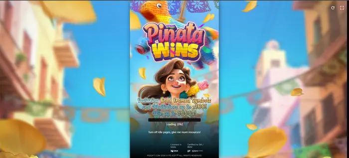 Pinata Wins slot screen with Mexican themed symbols and Gold Framed Symbols.
