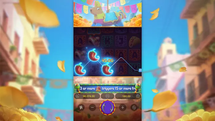 Bet size and betting controls in Pinata Wins.